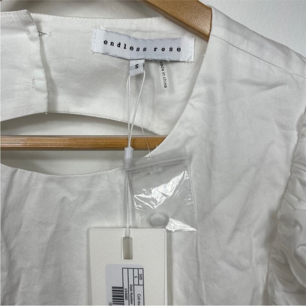Endless rose Women's White Puff-Sleeve Tiered Mini Dress S NWT - Picture 5 of 5